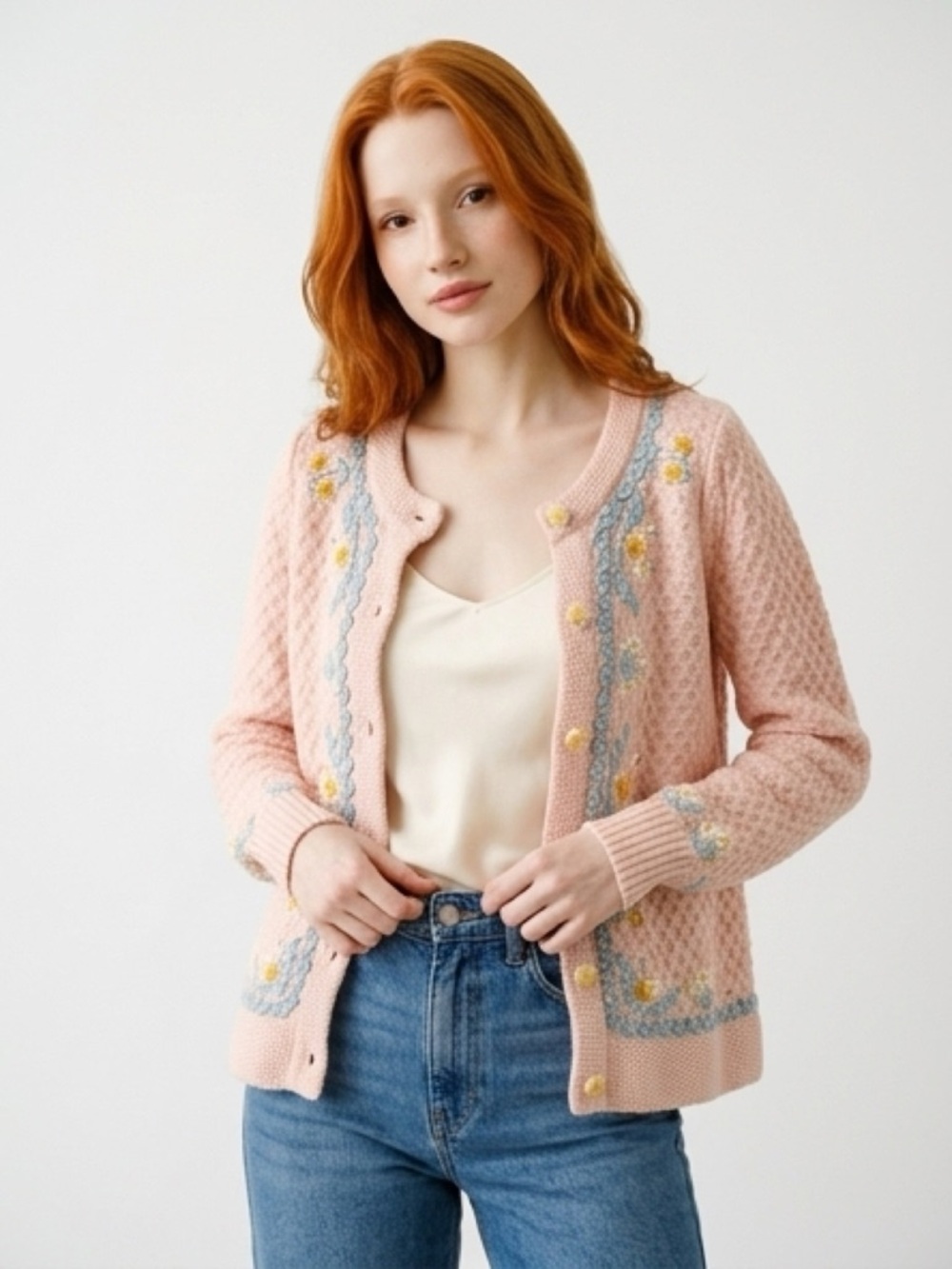 LoveShackFancy Pink Cardigan with Floral Embroidery sample sale